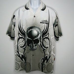 Easyriders Skull Motorcycle White/Black Button Up Shirt Camp Hawaii Mens Medium
